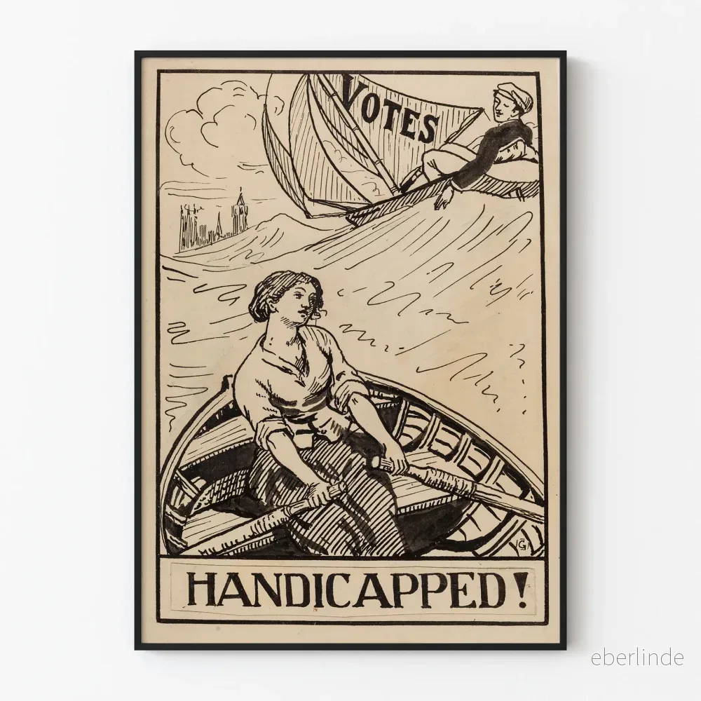 Vintage svartvit poster med illustration av båt och kvinnlig roddare Vintage svartvit poster med illustration av båt och kvinnlig roddare