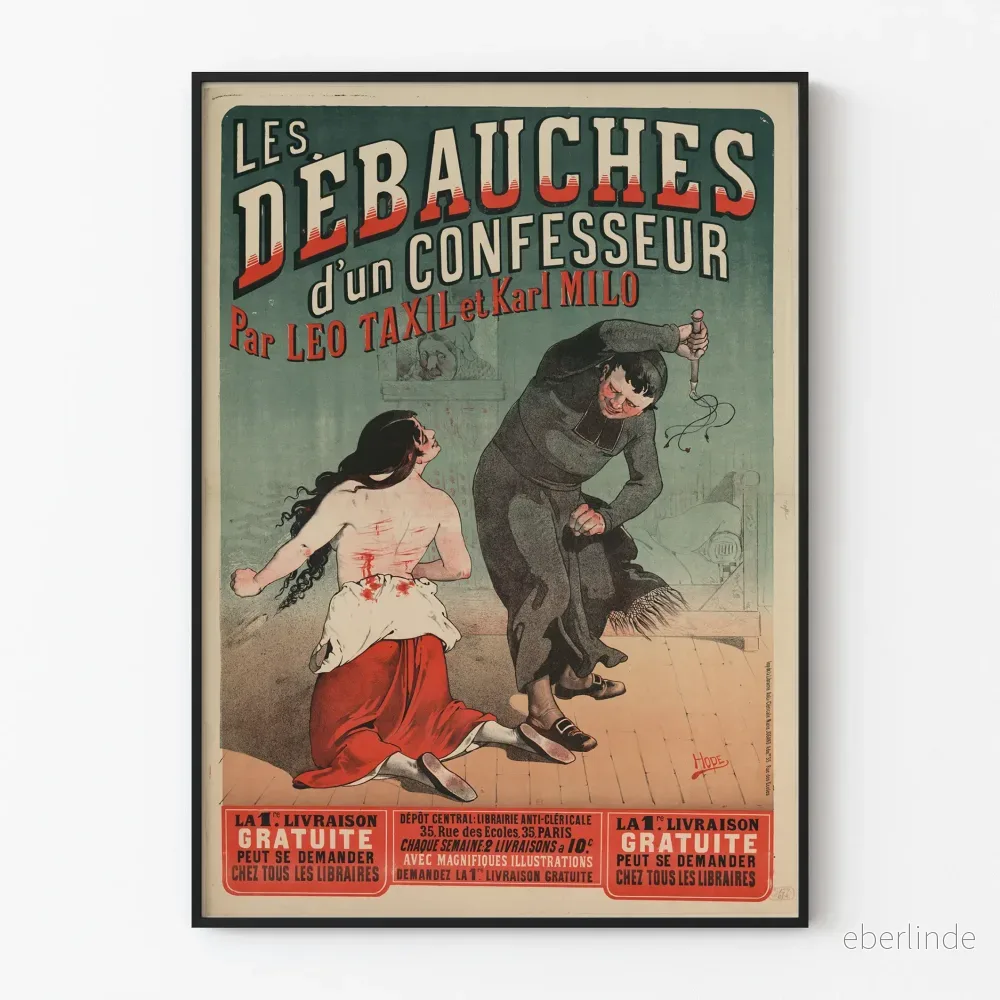 Vintageposter Les Débauches d'un Confesseur av Léo Taxil och Karl Milo