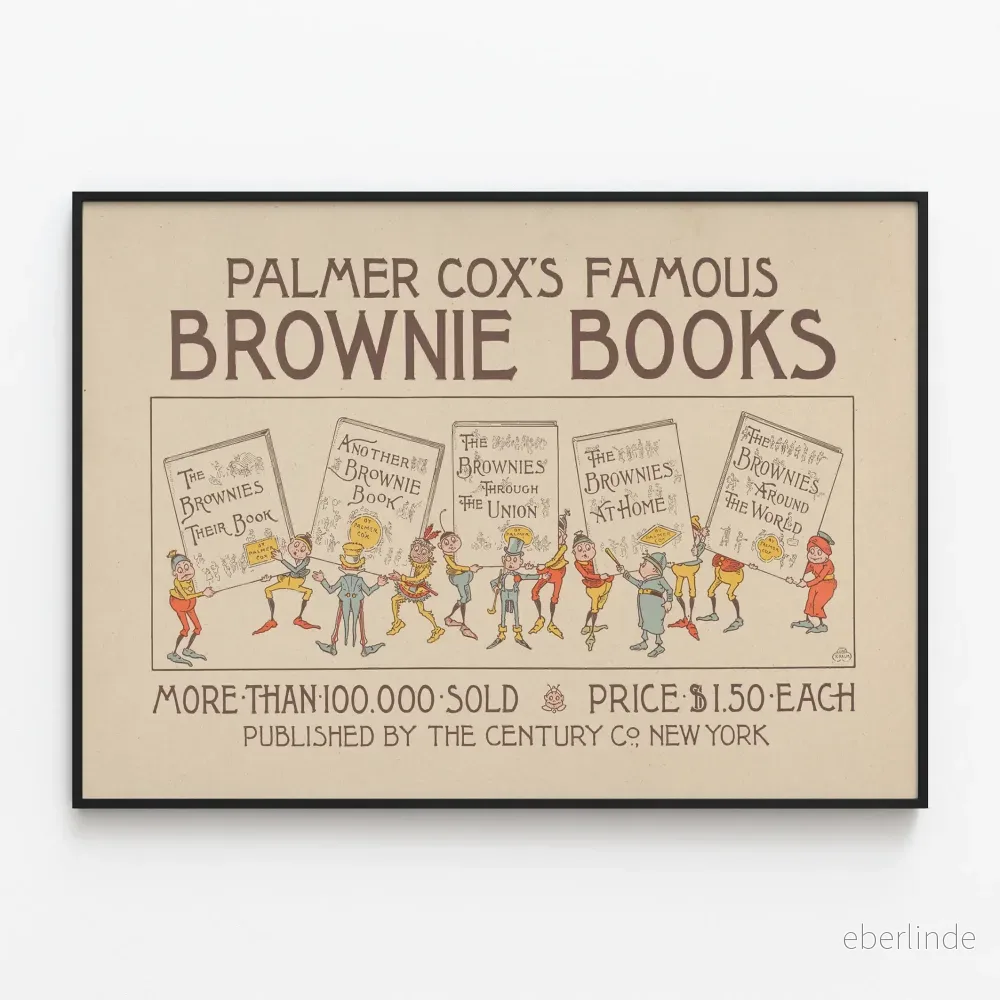 Vintageaffisch Palmer Coxs berömda Brownie-böcker Vintageaffisch Palmer Coxs berömda Brownie-böcker