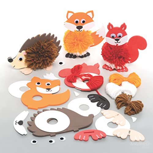 Baker Ross FE725 skogsdjur pom kit 3 pack, dekorationer för barn att skapa, dekorera och visa, kreativa aktiviteter 5051174122352