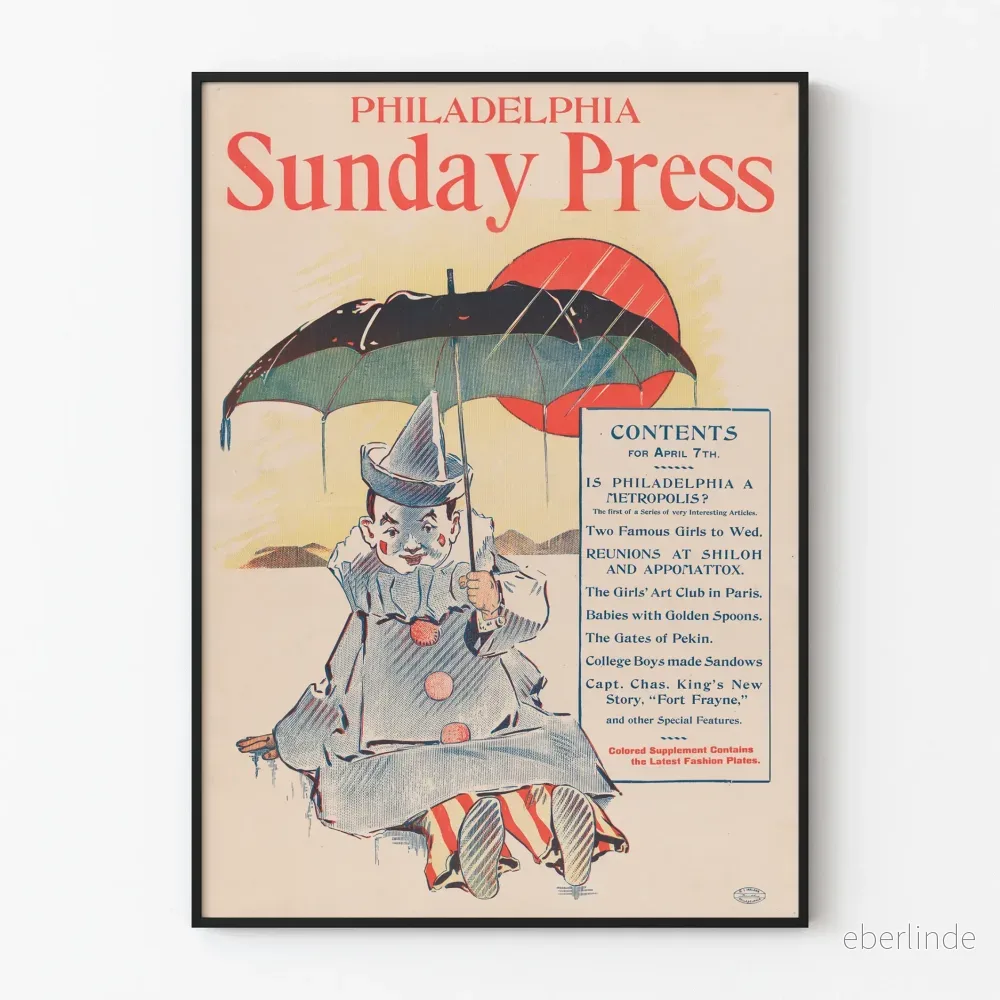 Vintageposter Philadelphia Sunday Press 1896 Väggdekoration