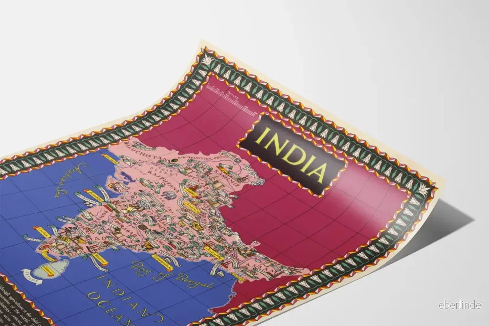 Vintage karta affisch av Indien illustrerad för väggdekoration - Bild 3
