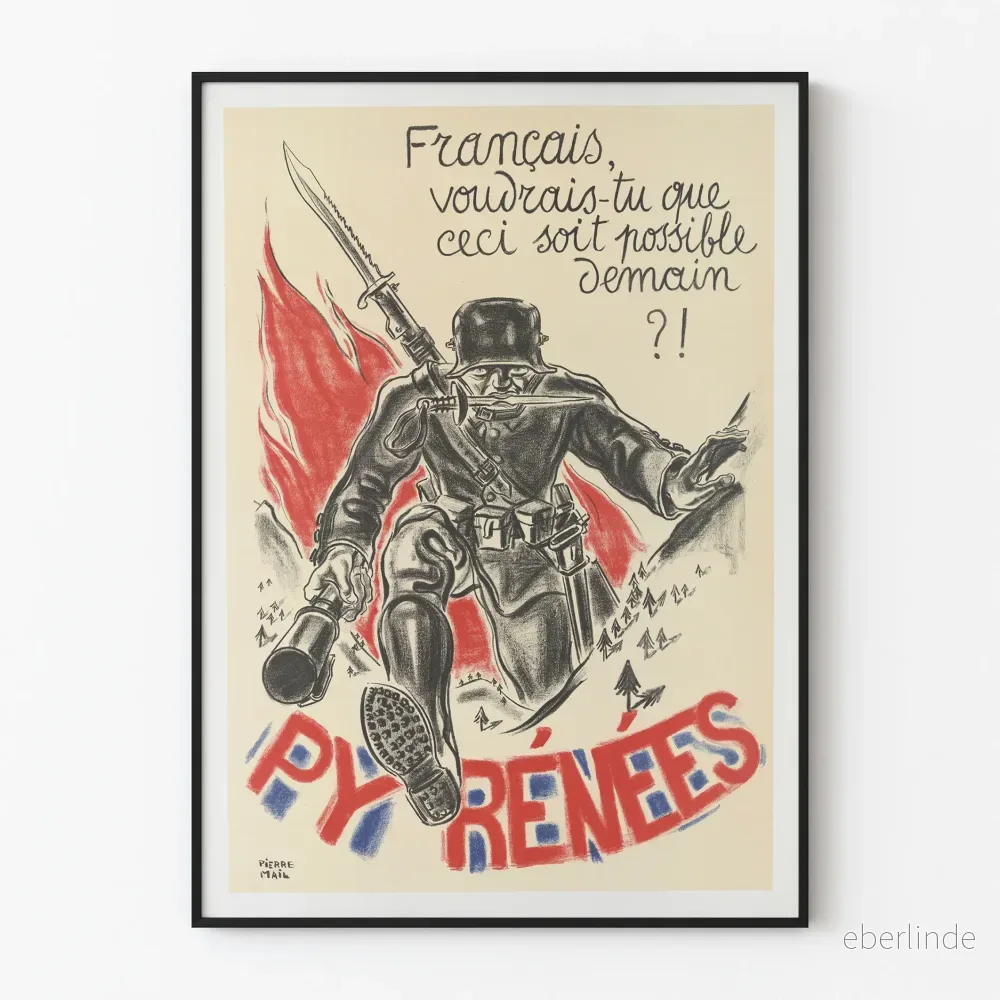 Vintage militärposter « Pyrénées » av Pierre Mail