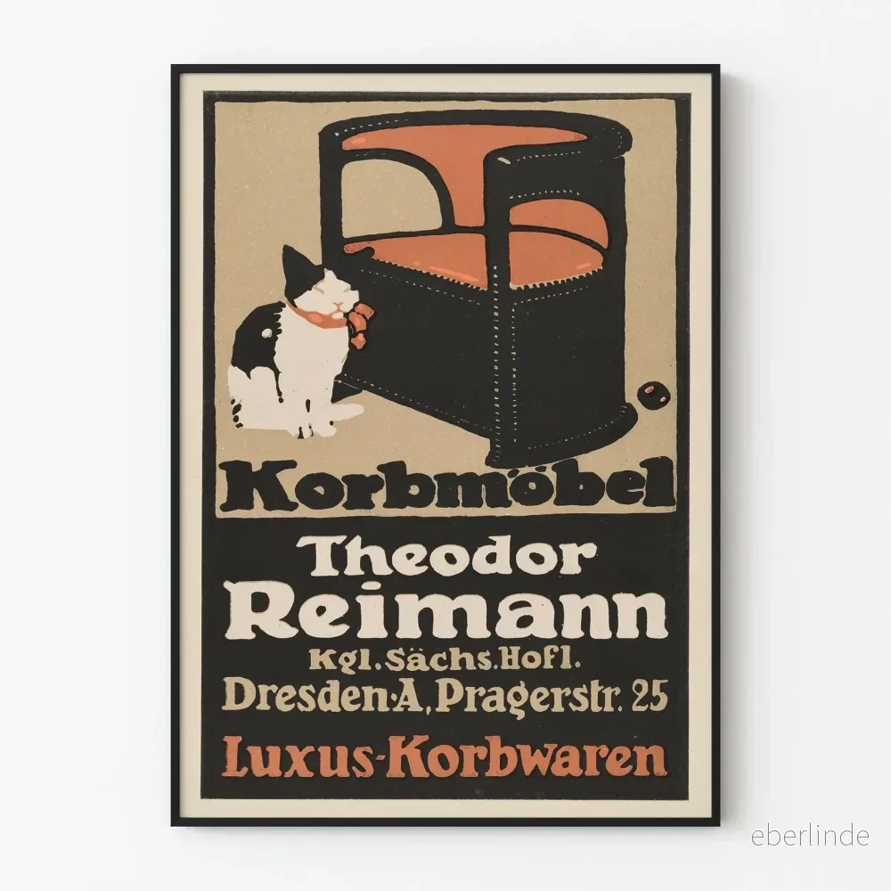 Vintageposter av rottingmöbler Theodor Reimann Dresden - Retro väggdekoration