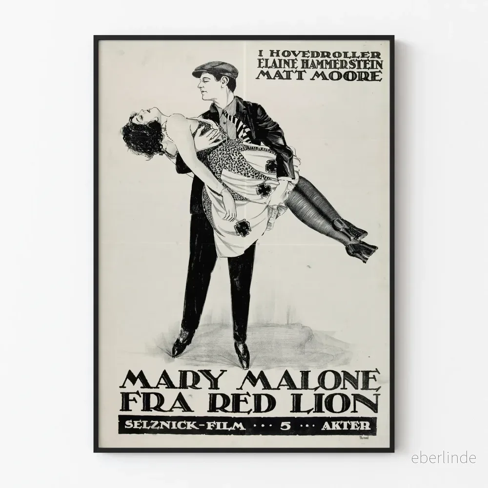 Vintageposter av Mary Malone från Red Lion i svartvitt