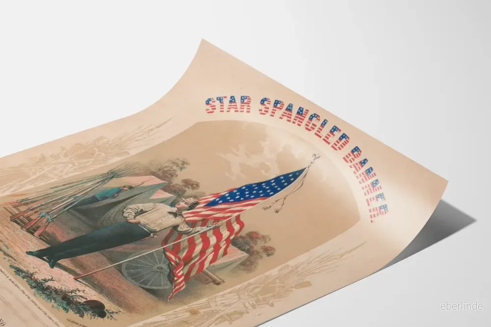 Vintageposter av Star Spangled Banner med soldat och amerikanskt draperi - Bild 3