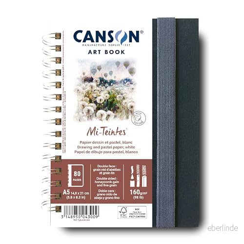 CANSON professionell bok färgritningspapper dubbelsidig: Bin och finkornig korn 160 g/m² Spiralbunden anteckningsbok A5 14 8 x 21 cm vit 40 ark 3148950043009