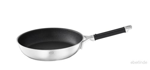 RÖSLE SILENCE PRO Stekpanna, stekpanna med reptålig premium non stick beläggning ProResist, silikonhandtag, 24 cm, 18/10 rostfritt stål, lämplig för induktion, silverfärger/svart 4004293919717