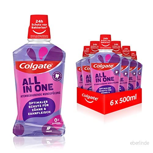 Colgate Munskölj All In One, 6 x 500 ml för omedelbar och bestående friskhet kariesskydd antibakteriell mun tandrengöring utan alkohol** optimalt skydd 8718951522244