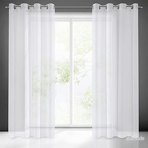Eurofirany gardin Argea slät transparent öljetter 1 st. Gardinringar ädel elegant hög kvalitet glamour, sovrum, vardagsrum, etamin, 140 x 250 cm, vit 5900811873464