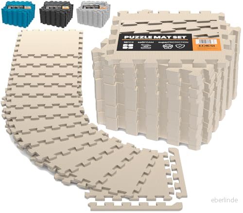 Ediesi, Golvskyddsmatta, fitness, pusselmatta, golv, poolskyddsmatta, hemmagym, tatami, gummimatta, gymnastikmatta (18 varv/30 x 30 1 cm/beige) 8436599033730