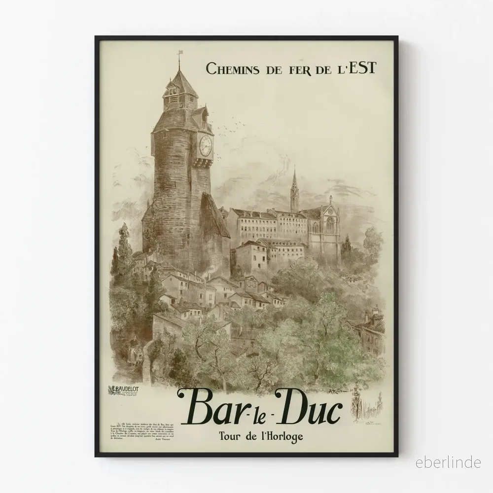 Vintageposter Bar-le-Duc Tour de l'Horloge Chemins de Fer de l'Est