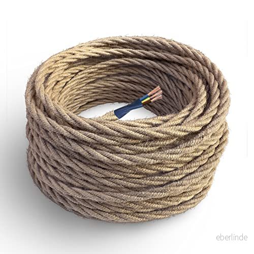 Amarcords Elektrisk textilkabel i färg juteväv, flätad, 20 meter, med jordledare 3×0,75 mm Tråd täckt färgat vintagetyg för lampor, taklampor, vägglampor och abat jour lampor. 8050713153038