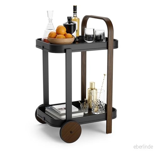 Umbra Bellwood Barvagn, serveringsvagn och sidobord med 2 våningar avtagbara metallbrickor, svart/valnöt 28295350570