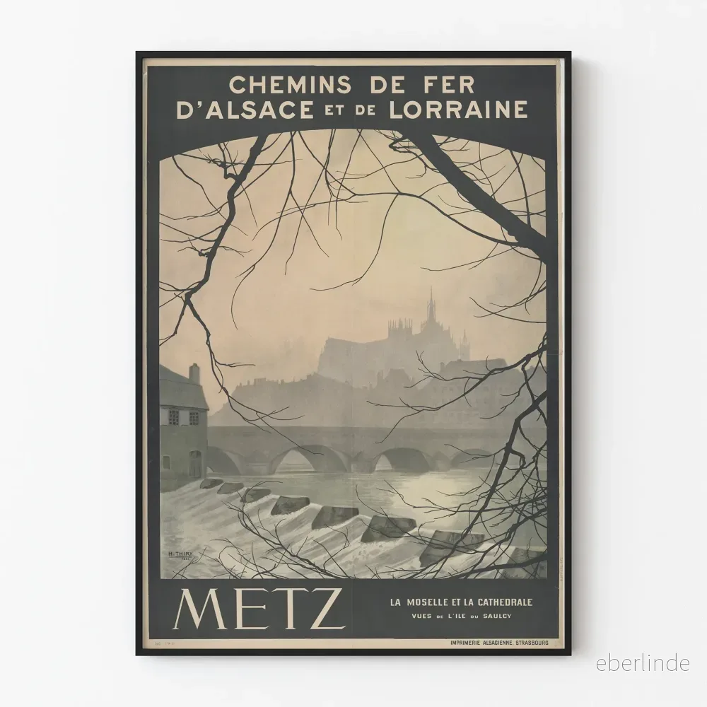 Vintageaffisch Metz Moselle och Katedralen på Ile du Saulcy