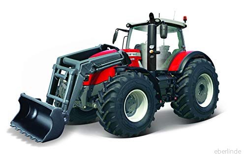 BBURAGO Gård kollektion Traktor med Massey Fergusson friktionsladdare 1/43 skala miniatyrbilreproduktion Röd Samlarleksak för barn B18 31633 4893993316335