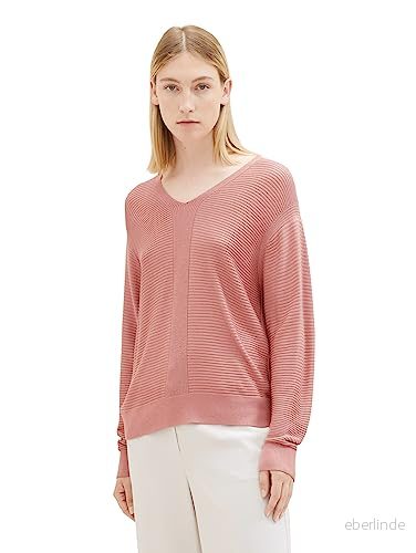 TOM TAILOR dam basic stickad tröja med V ringning, 32224 blekningsros, XL 4067261267838