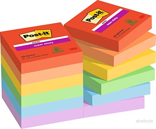 Post-it Super Sticky - 622-12SS-PLAY - Klisterlappar - Flerfärgad - 47,6 x mm - 12 st. 4064035065713