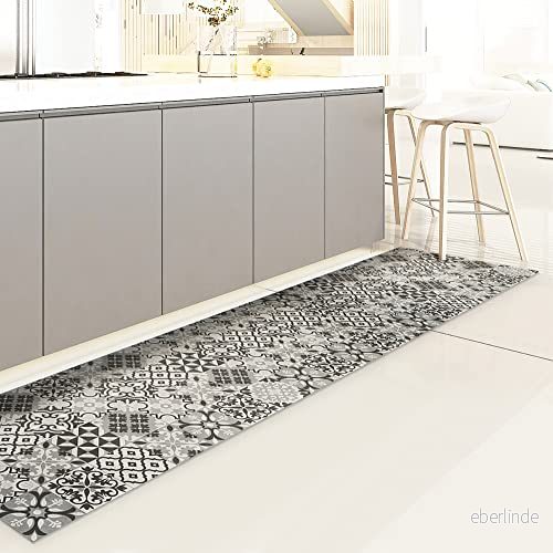 CREARREDA Köksmatta 240x50cm Grå Vinyl halkfri och tvättbar sittvagn 100% tillverkad i Italien, 83719 8014093837193