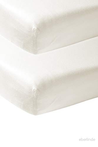 Meyco Baby Uni underlakan 2 pack för vaggan (lakan med mjuk jerseykvalitet, tillverkad av 100% bomull, perfekt passform tack vare elastisk dragsko runt om, mått: 40 x 80 / 90cm), cremevit 4054703632019