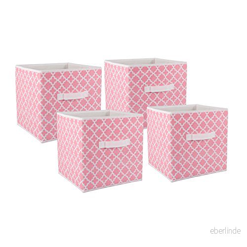 DII Hopfällbar tygförvaringsbehållare för plantskolor, kontor, garderober, heminredning, kuborganisatörer och daglig användning, 11 x 11, rosa sorbet galler set med 4 738215370082