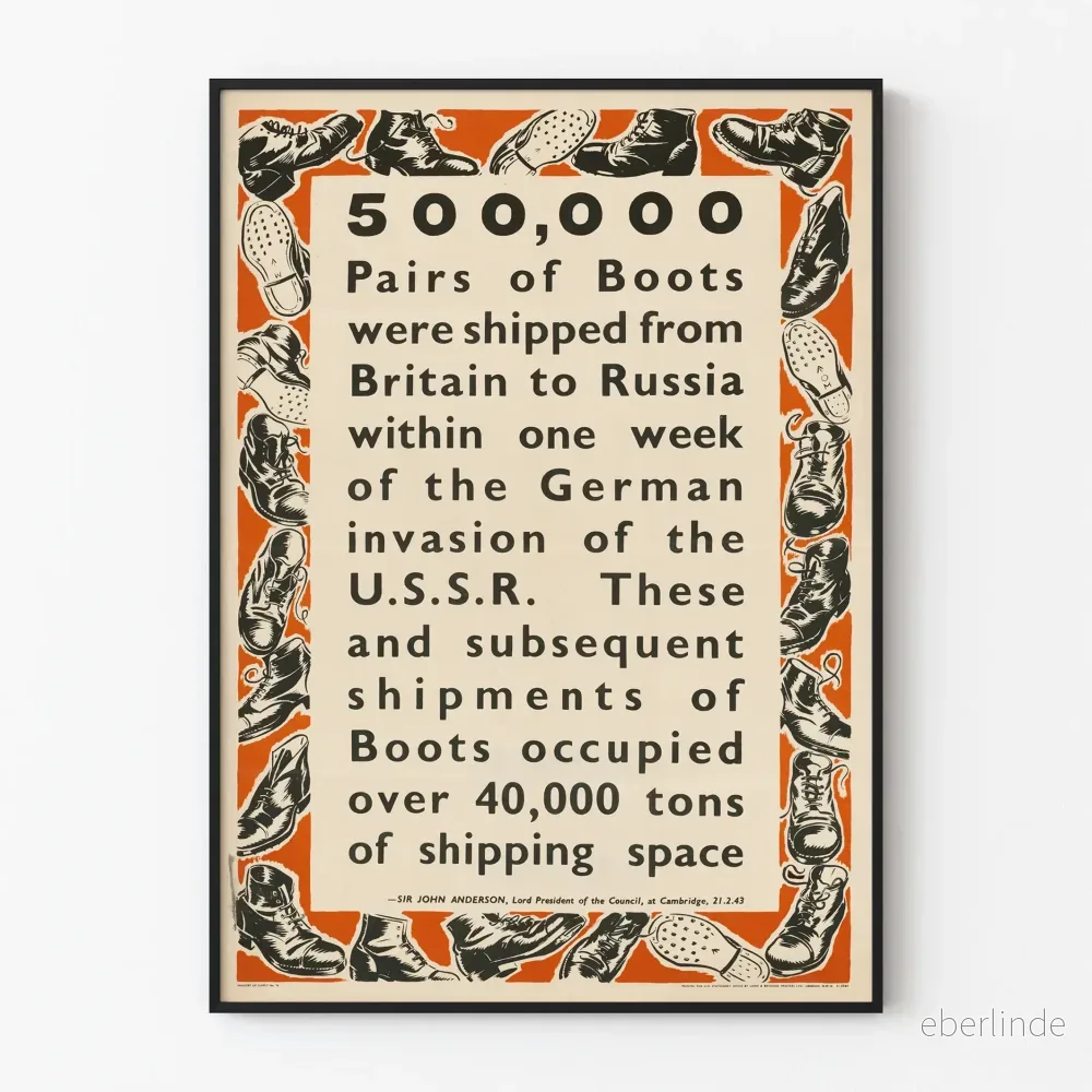 Vintageposter med stövlar skickade från Storbritannien till Ryssland