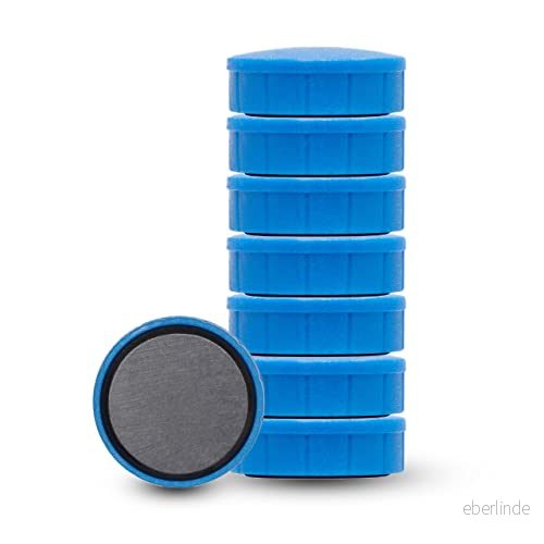 Maul Magnet Maulsolid, Sb Förpackning, Okrossbara Och Små Magneter För Mångsidig Användning, Rund Med Modern Design, Ø 20 x 7,5 mm, 8 Pack, Blå 4002390075664