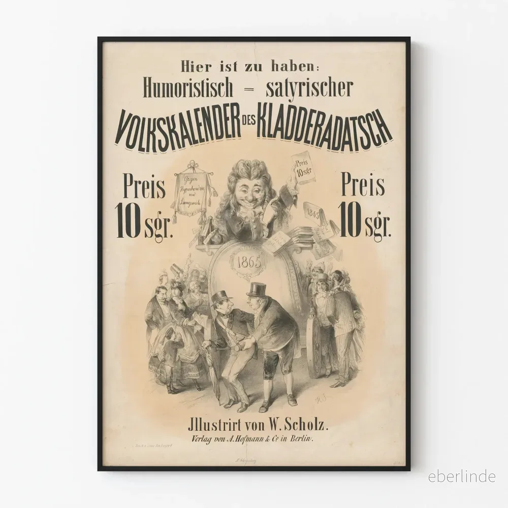 Vintage affisch med satirisk kalender 1865 väggdekoration