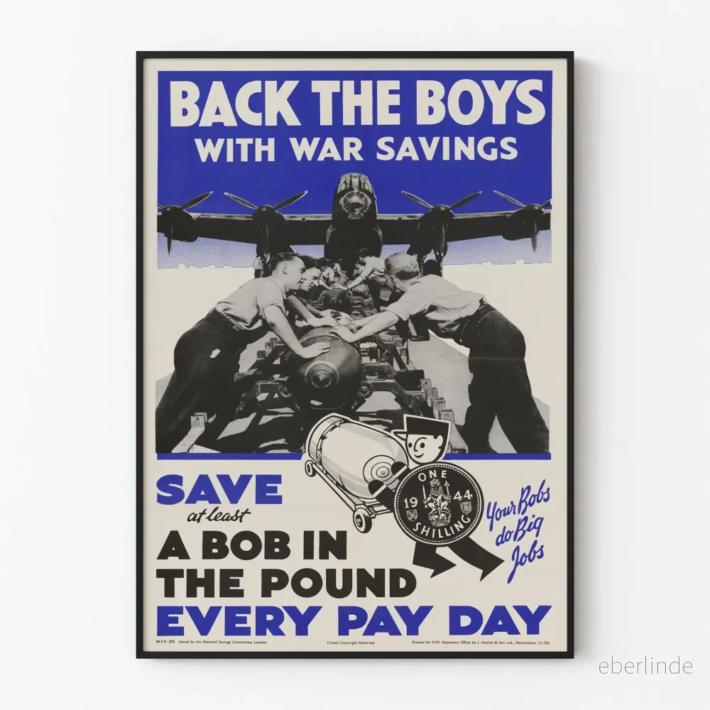 Vintageposter "Back the boys with war savings" väggdekoration