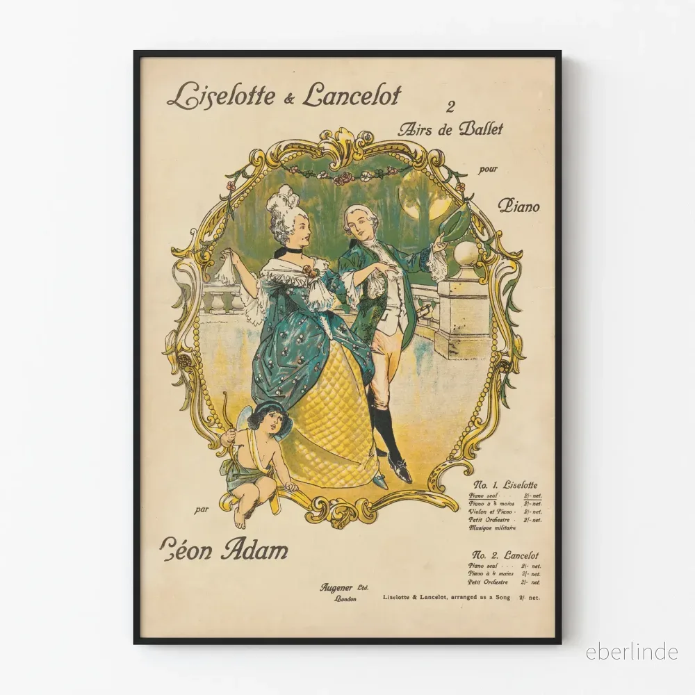 Vintage dekorativ poster Liselotte & Lancelot balettstämningar för piano