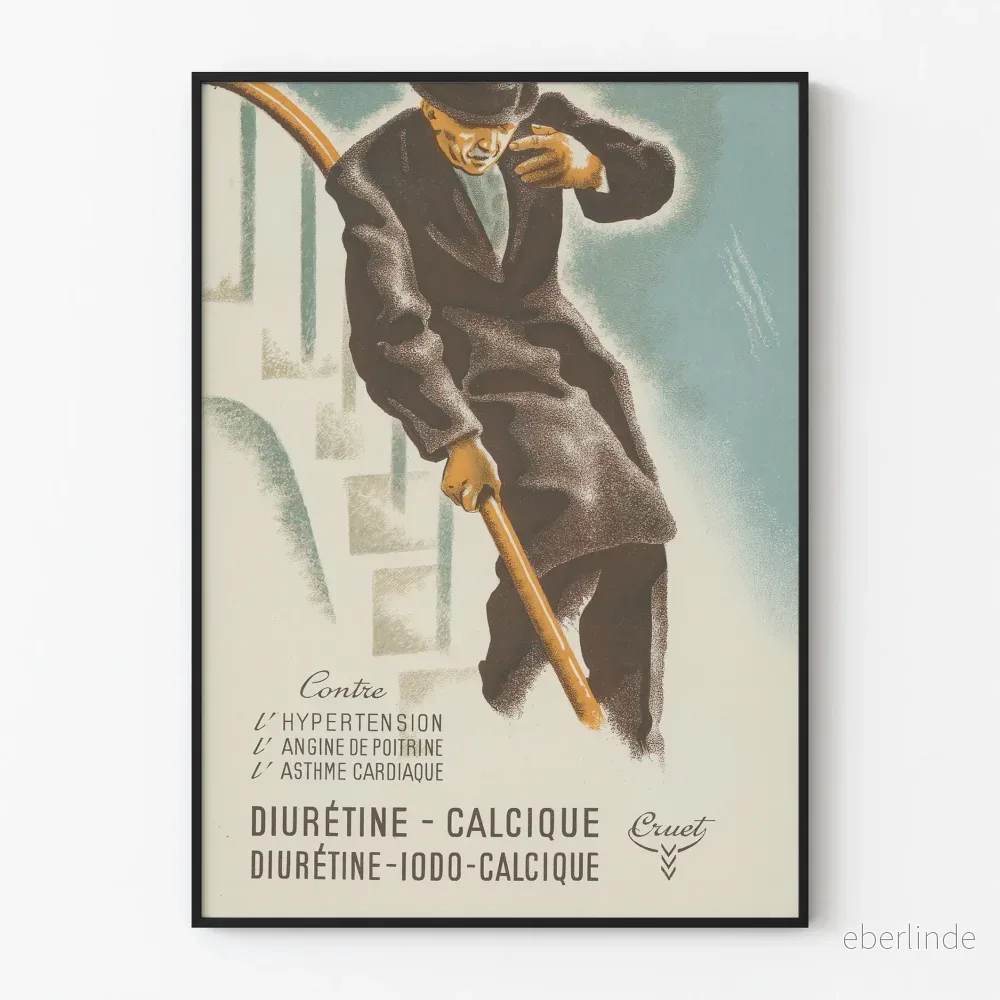 Vintage medicinsk poster Diurétine Calcique - Retro hälsoväggdekoration