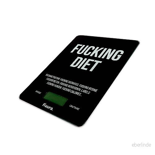 FISURA "f*cking diet" digital köksvåg. Original elektronisk våg 5kg/11lbs. Svart matvåg. Rolig med fras. Multifunktionell Glas och ABS. Storlek: 15 x 22 cm. 8435436730627
