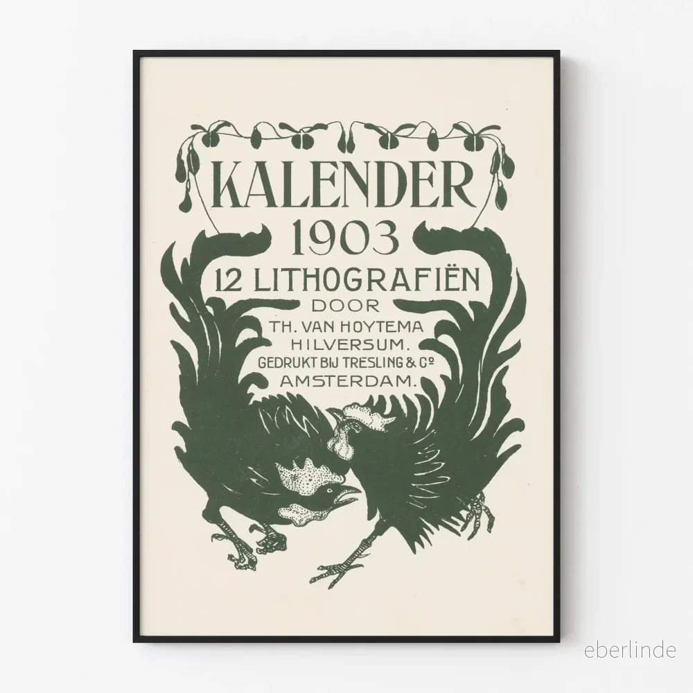 Vintage litografisk poster kalender 1903 för väggdekoration
