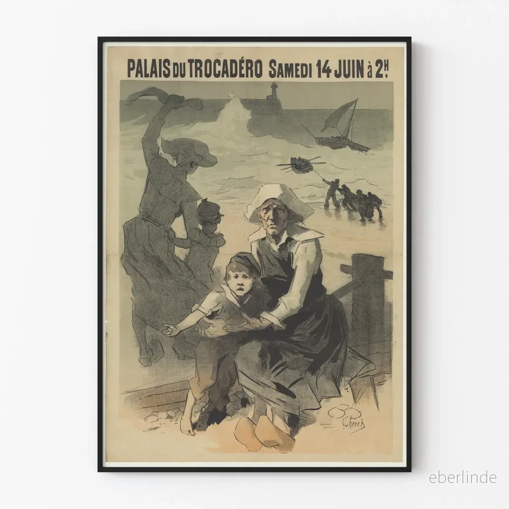 Vintageposter av Palais du Trocadéro, dramatisk maritim scen
