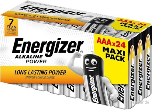 Energizer Alkaliska Power AAA batterier, lång livslängd för daglig användning, sulfatfri, 7 års livslängd, paket med 24 8430624717015