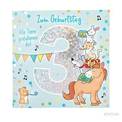 Depesche 11515 006 nummerkort för 3:e Födelsedag med musik, raffinerat vikbart kort originell inre text, inklusive kuvert, format 15,5 x cm 4010070616168