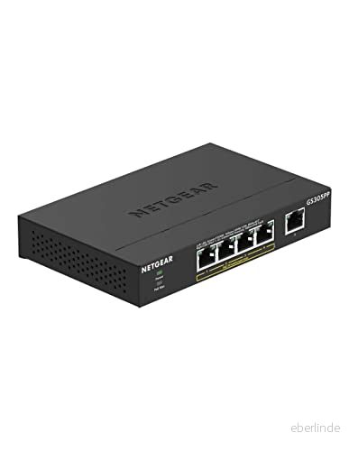 NETGEAR GS305PP 5 portars Gigabit Ethernet LAN PoE Switch 4x PoE+ 83W, plug and play, skrivbordsmodell, fläktlös 606449142433