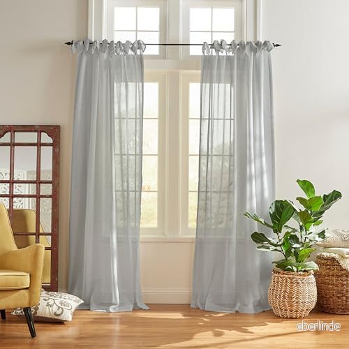 Elrene Home Fashions Wien, genomskinlig fönstergardinpanel med knytband, 132 cm x 241 (1 panel), dammig blå 739550333633