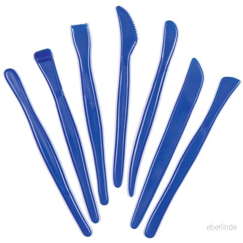 Baker Ross plastmodelleringsverktyg AC443, perfekt för formning, modellering och skärning av mönster i lera modelleringsmassa (14 stycken), blå 5051174069053