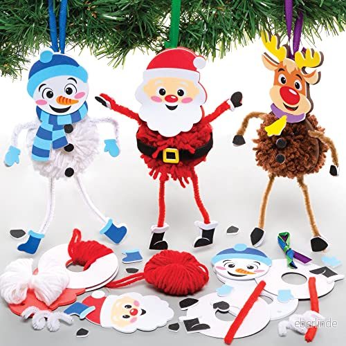 Baker Ross FE987 Julpompom kit 3 pack, julhantverk, pompom dekorationer för barn att göra, dekorera och visa, kreativa aktiviteter barn, blandade, julkaraktärer 5051174124899