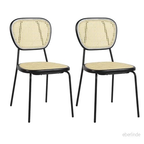 39F FURNITURE DREAM Uppsättning av 2 skandinaviska matsalar naturlig rottingstol och svart metallram, ruttna, natur, 45 x 51 84 cm 766683653901