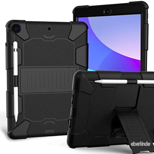 fodral för iPad 10,2 tum 9:e/8:e/7:e generationen 2021/2020/2019 med tre i ett design, stötsäkert, robust pennhållare och stativ svart + 7657136166167