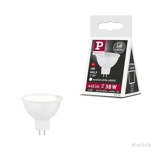 Paulmann 29104 Standard 12 V 3 stegsdimmer LED Reflektor GU5,3 445 lm 6 W 4000 K Dimbar Matt vitt Ljuskälla 4000870291047
