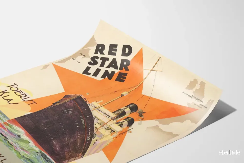 Vintageposter Red Star Line - Första klassens kryssning S.S. Pennland och Westernland - Bild 3
