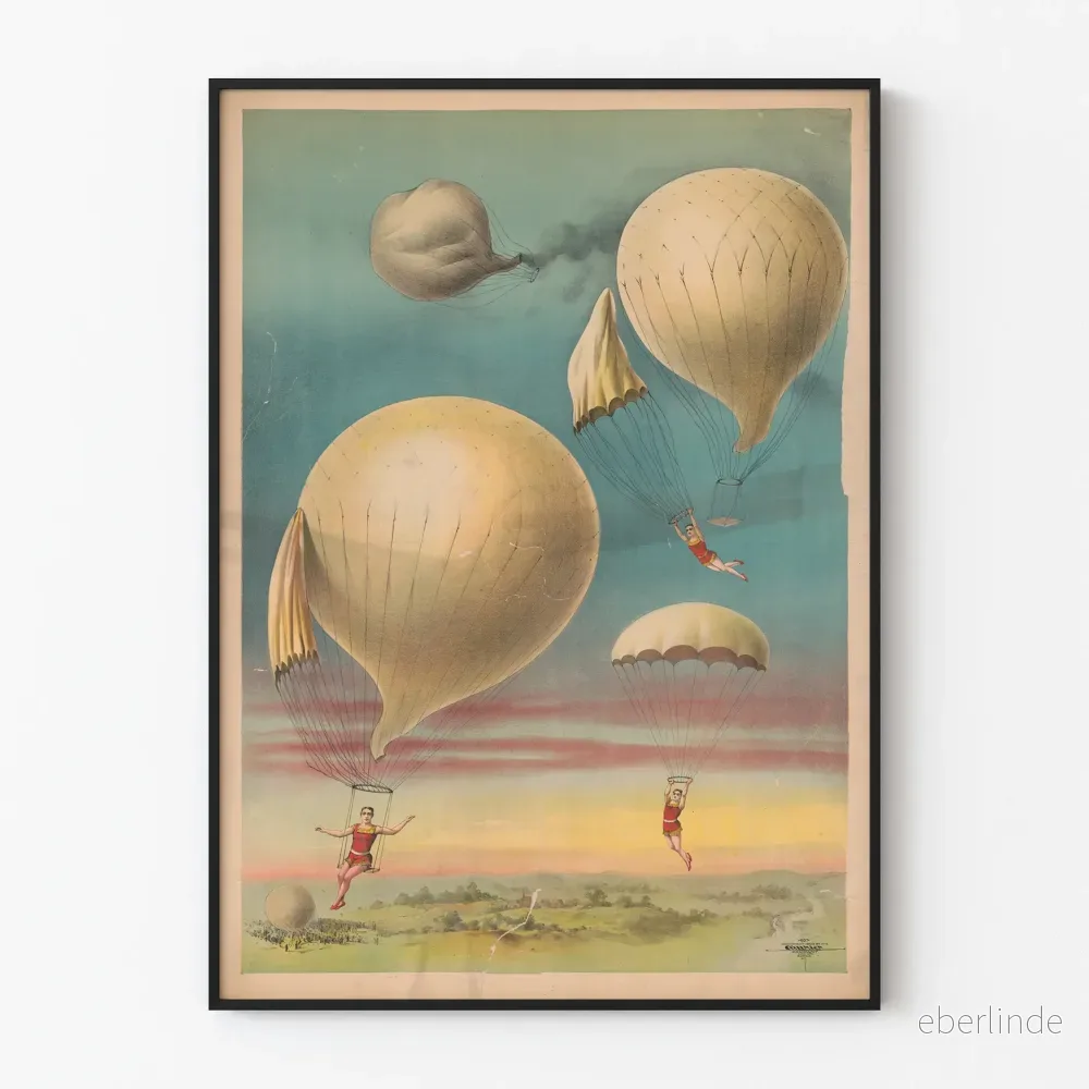 Vintage affisch för fallskärmshoppning och luftballonger