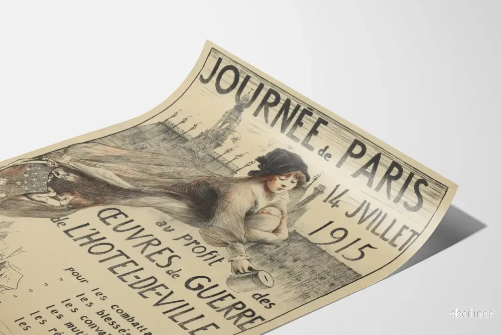 Gammal poster för Parisdagen den 14 juli 1915, krigsverkningar - Bild 3