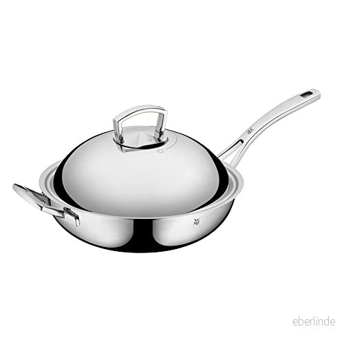 WMF Multiply Wokpanna 32 cm, wok induktion obelagd, metalllock med rörutdrag, flerskiktsmaterial, cromargan rostfritt stål, aluminiumuniumkärna 4000530686046