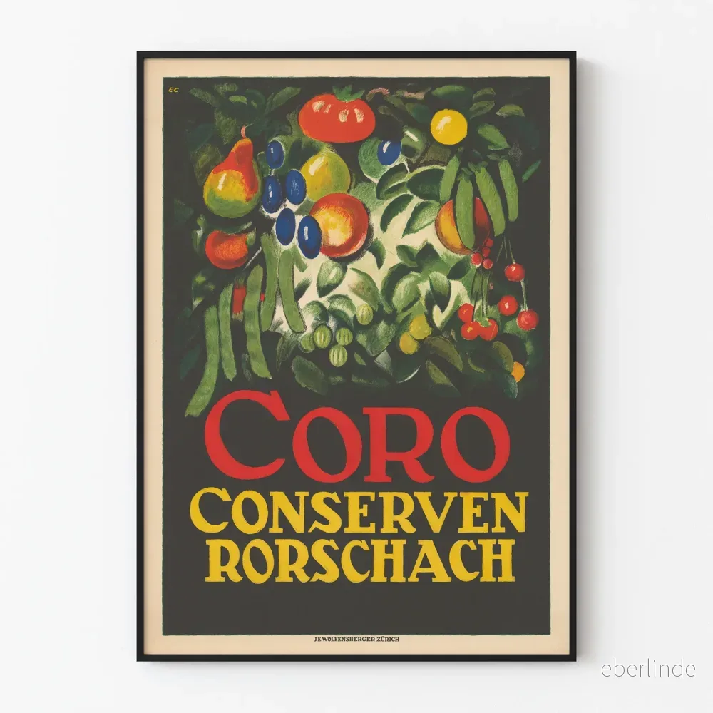 Vintageposter Coro Conserves Rorschach – Fruktig väggdekoration