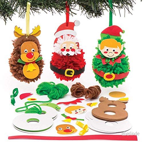 Baker Ross Pompom juldekorationssats (förpackning med 3) kreativ fritid för barn och vuxna 5051174087330