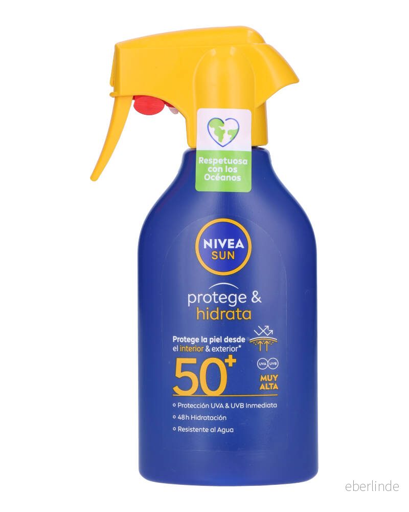 NIVEA SUN Protect & Hydrata Solar Spray FP50+ (1 x 270 ml), fuktgivande och vattentätt skyddsmedel med UVA/UVB skydd, superhögt solskydd i pistolformat 4005900908735